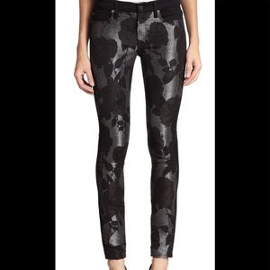 7 for all Mankind Black Flower Skinny Jeans Sz 30